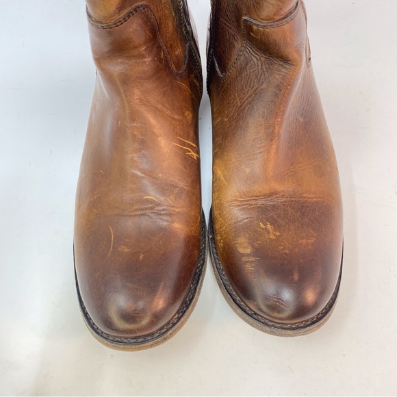 FRYE Melissa Women's 7.5 B Brown Genuine Leather Ankle Boots Cowgirl Zip Up - Picture 7 of 16